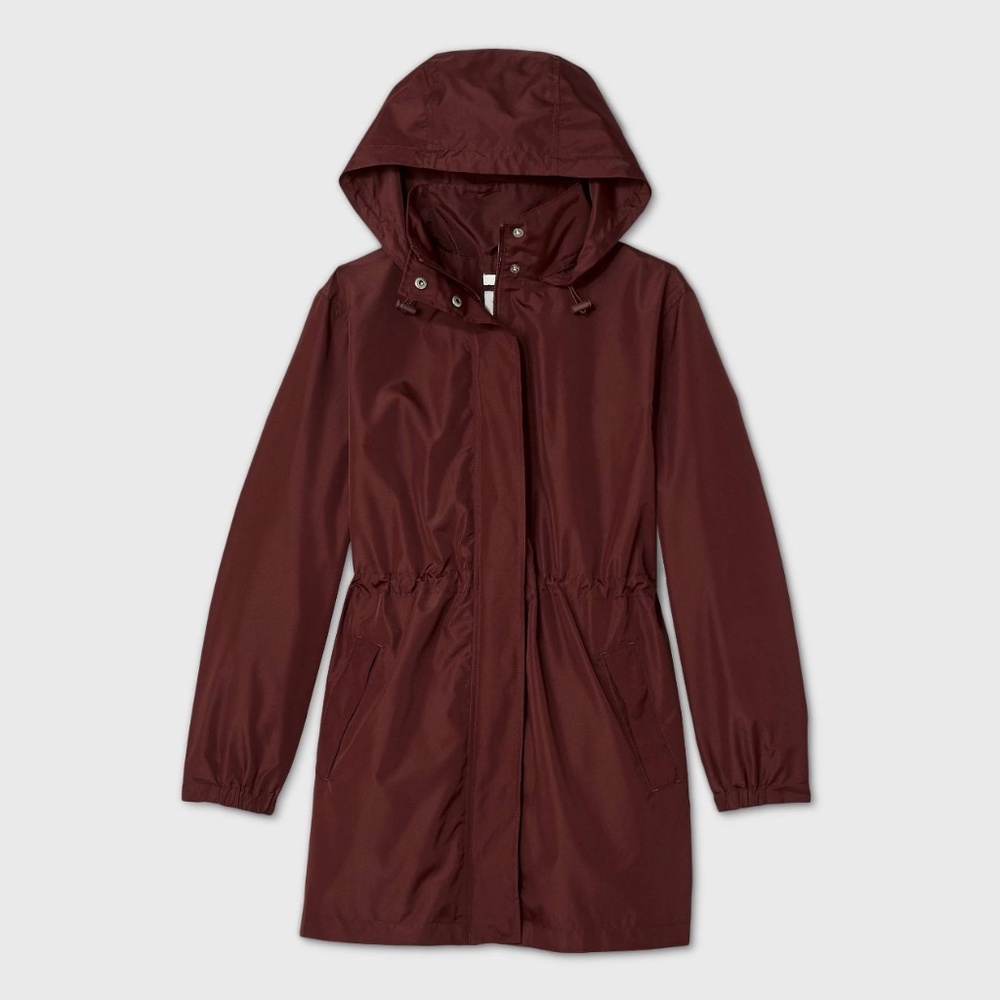 A New Day Women's Long Rain Jacket Burgundy Medium